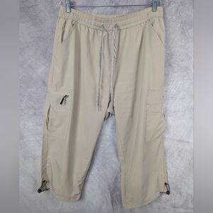 Mofiz Size Large Tan Capris With Drawstring Waist & Hem